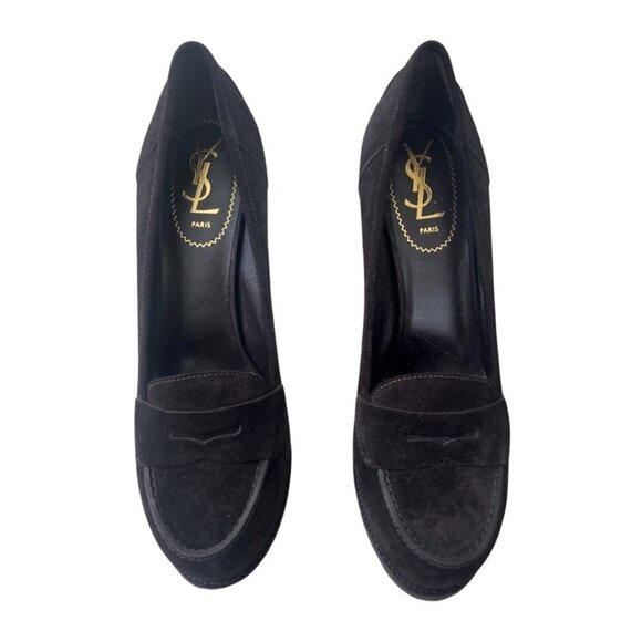 Yves Saint Laurent retro brown suede heels size 38.5 - Picture 1 of 8